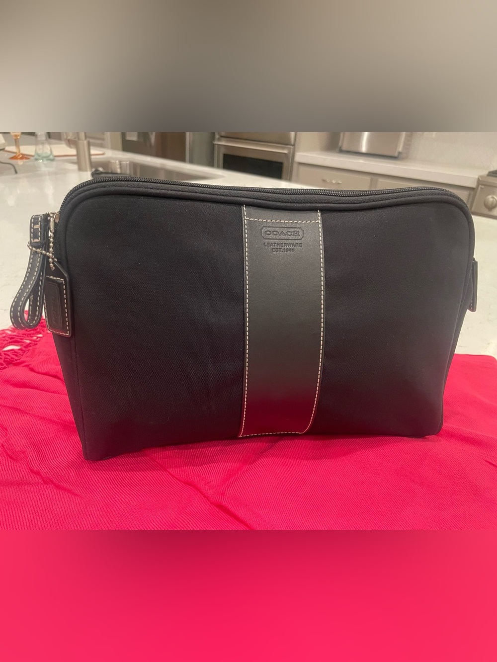 Coach Black Nylon Leather Trim Travel Cosmetic Case Toiletry Bag